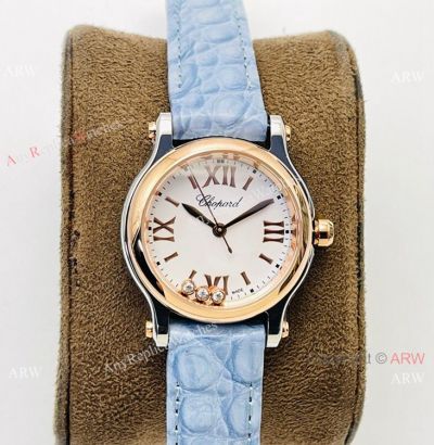 YF Factory Chopard Happy Sport 3 Diamonds Watch Quartz Blue Leather Strap